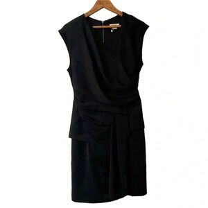 Helmut Lang Black Draped Ruched Silk-Lined Cocktail Dress Size 2